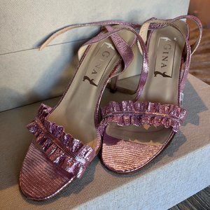 Gina Designer Leather Pink Barbie / Party Ruffle Heels